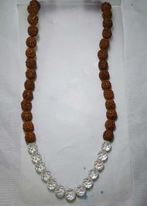 Rudraksha &amp; clear quartz Crystal Mala Necklace