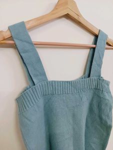 Cute Blue Knit Button-Up Tank Top