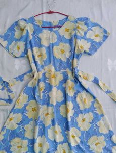Blue Floral Print Midi Dress