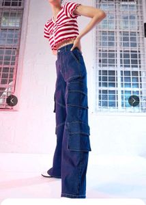 SASSAFRAS Stylish Women's Blue Cargo Jeans
