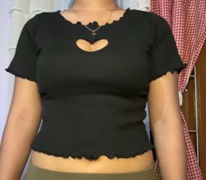 Cute Black Heart Cutout Top