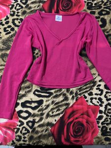 V-Neck Long Sleeve Pink Top
