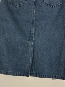 H&amp;M Distressed Denim Midi Skirt with Chain Detail