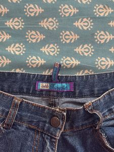Embroidered Blue Straight Denim Jeans