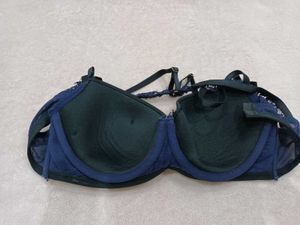 Lace Trimmed Navy Blue Bra