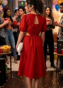 Chic Red Puff Sleeve Cut-Out Dress🍒
