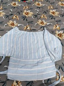 Light Blue Striped Off-Shoulder Top