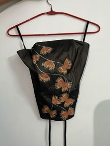 Green Corset Top With Embroidery
