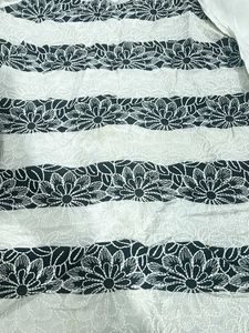White &amp; Black Striped Chikankari Kurta