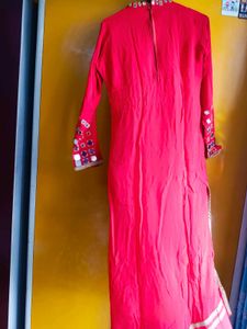Red Embroidered Women's Straight Kurti | Elegant P
