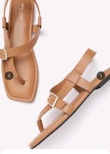 Brown Square Toe Flat Sandals