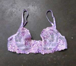 Sheer Floral Embroidered Bra