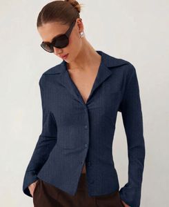 Collar Bell Sleeve Button Shirt In Blue