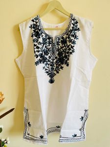 Embroidered White Sleeveless Top