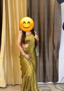 Beautiful Olive Green Floral Saree