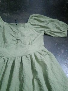 Light Green Puff Sleeve Smocked Dress