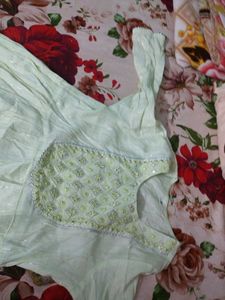 Elegant Mint Green Kurta with Embellished Neckline