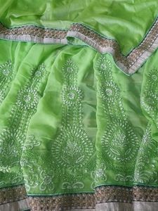 Stunning Green Embroidered Saree