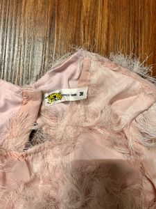 Brand New Peach Feather-Detail Cut-Out Dress