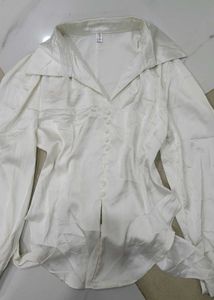 Elegant White Satin Button-Up Blouse