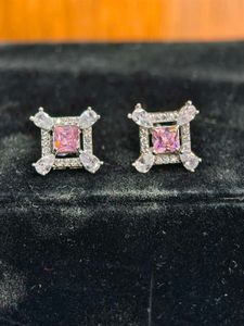 Elegant Pink &amp; Crystal Stud Earrings 925 silver