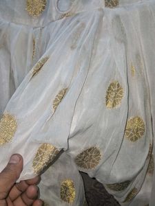 White Salwar Pants with Gold Printof 1