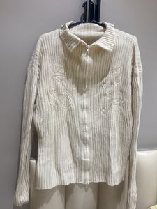 Cream Knit Zip-Up Sweater