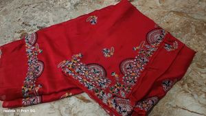 Vibrant Red Embroidered Saree with Blouse