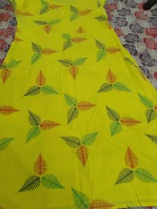 Vibrant Yellow Leaf Print Kurta
