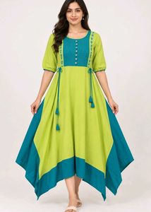 Stylish Lime & Teal Asymmetrical Kurta