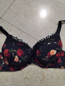 Floral Print Bra with Lace Trim