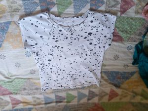 mini white  crop top  with black dots