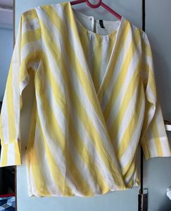 Chic Yellow & White Striped Wrap Top