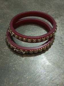 Maroon Bangles with Silver Accents