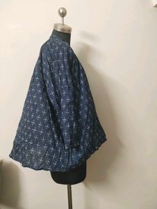 Navy Blue Printed V-Neck Top