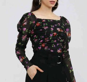 Floral Long Sleeve Crop Top