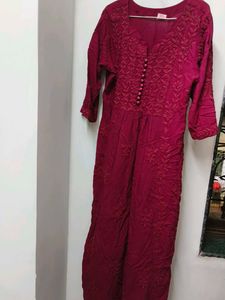 Wine Pure Chikankari Kurta Set
