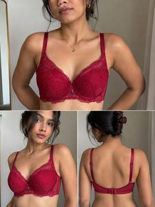 Lace Padded Non Wired push up Red Bra