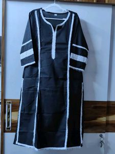 XL - Black Kurta with White Lace