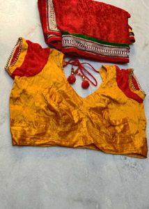 Vibrant Yellow & Red Saree with Blouse