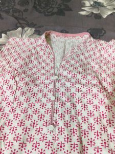 White Kurta with Pink Print