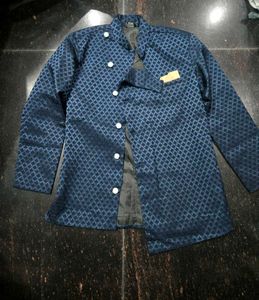 Men's Blue Jacquard Ethnic Jacket