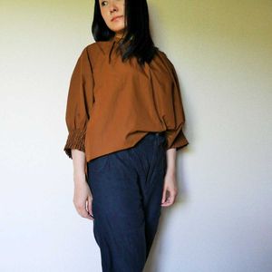 Uniqlo Brown Gathered Neck Top