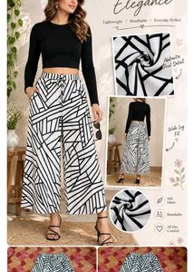Flared white,black Geometric Print trousers