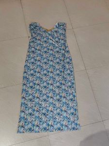 Blue Floral Print Midi Dress