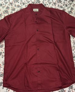 Maroon mandarin collar shirt