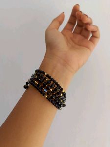 Elegant Black Beaded Wrap Bracelet