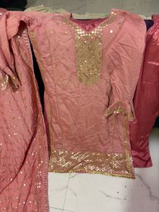 Elegant Pink Sequined Kurta Set with Dupatta