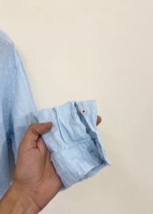 Zara Men's Light Blue Linen Shirt