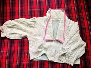 Light Green Textured Button-Up Blouse